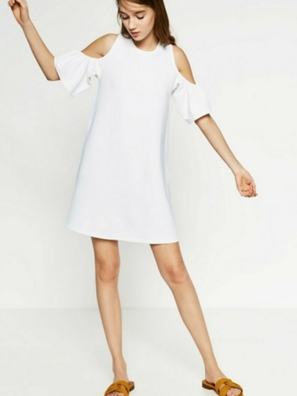 Zara Trafaluc White Cold-Shoulder Mini Dress